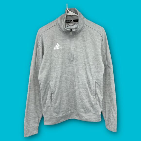Adidas (S) Climalite Men's Gray 1/4 Zip Mock Neck Pullover Sweater Sweatshirt - Picture 1 of 9